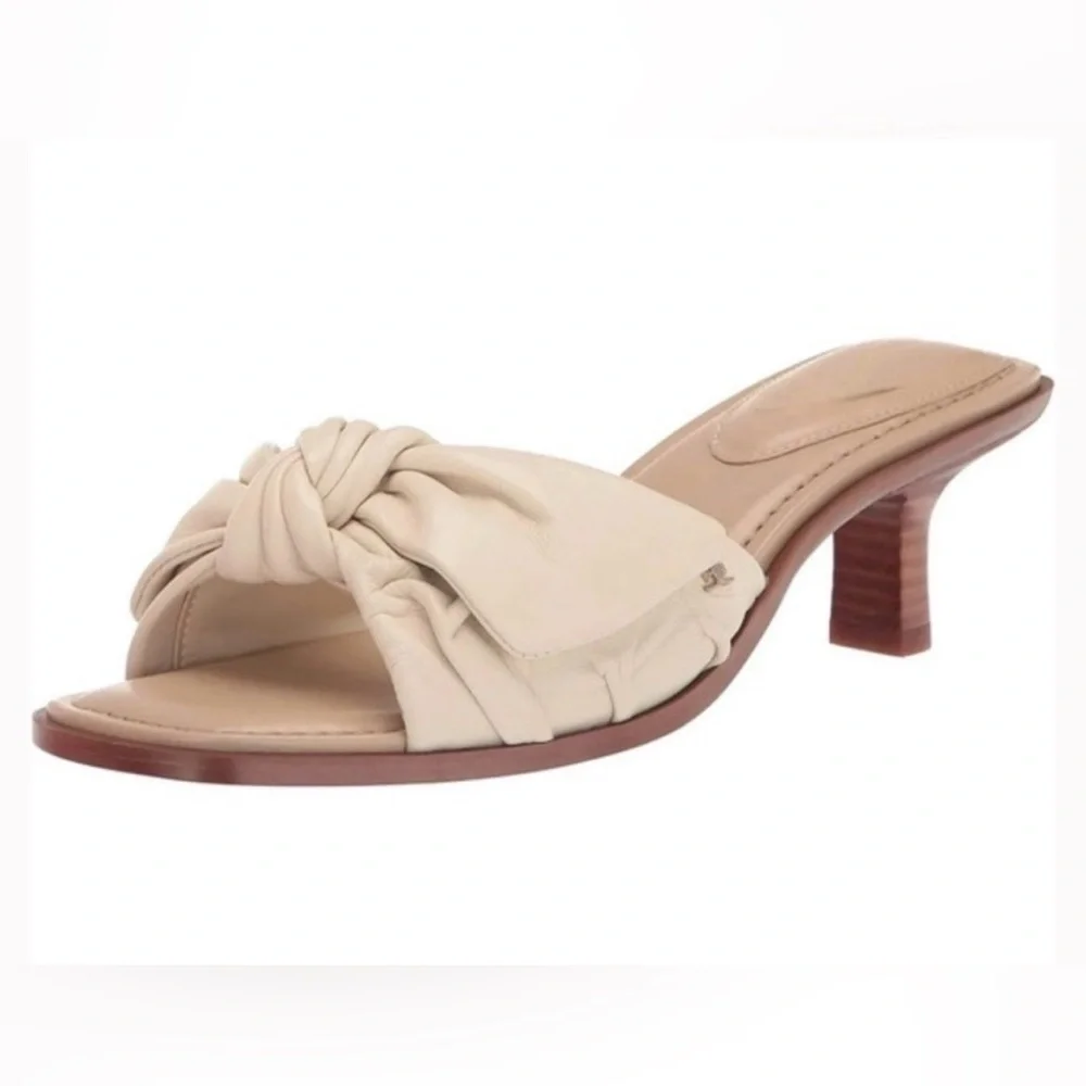 SAM EDELMAN Women's Darcie Ivory LEATHER Bow Kitten Heels Sandals Size 8.5 NWT - Picture 1 of 11